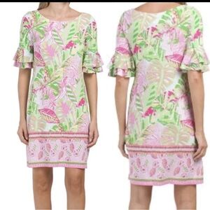 Pappagallo Erika Flutter Sleeve Tropical Mini Dress Size Medium